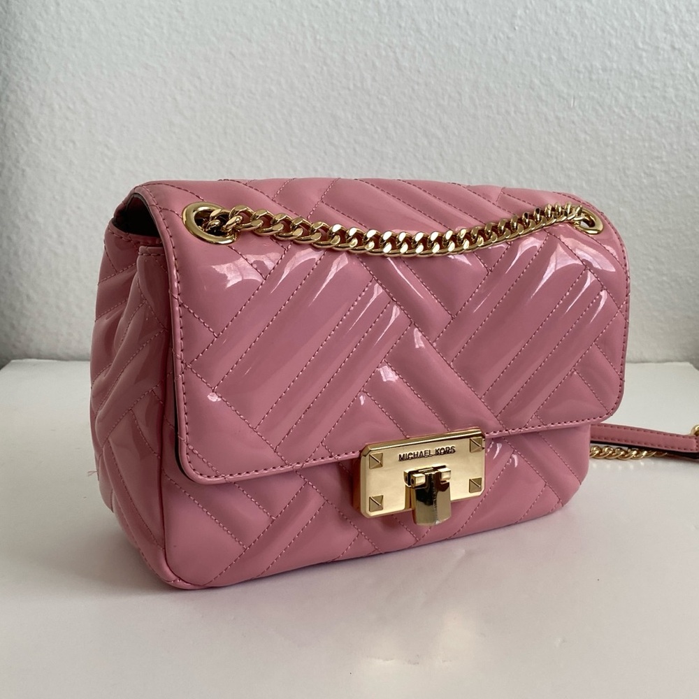 Michael Kors Pink Crossbody Bag with Quilted Design and Chain Strap